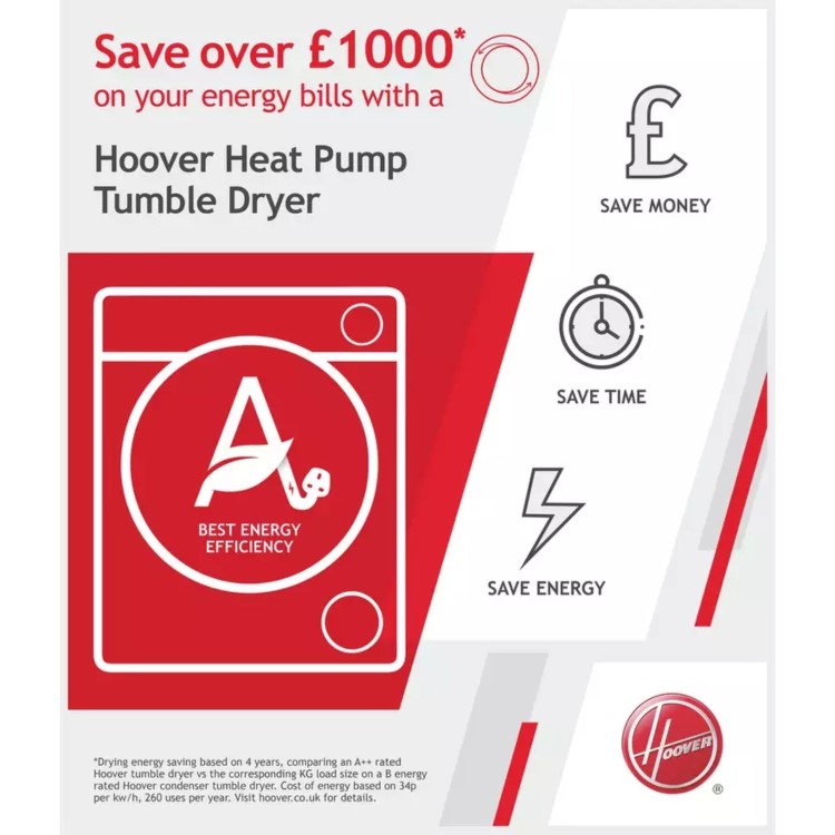 Refurbished Hoover BATDH7A1TCE-80 Integrated Heat Pump 7KG Tumble Dryer White