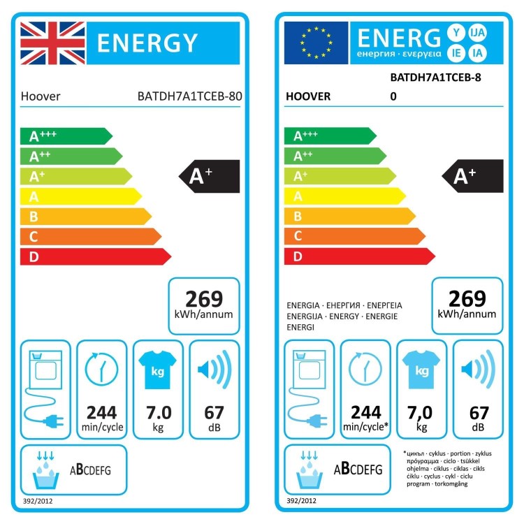 Hoover H-Dry 300 Pro 7kg Integrated Heat Pump Tumble Dryer - Black