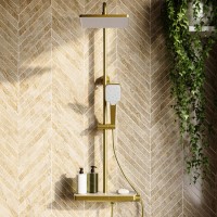 ONLY OPENED - Brushed Brass Thermostatic Mixer Shower Set with Push Button & Shelf - Mika