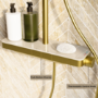 Brushed Brass Thermostatic Mixer Shower Set with Push Button & Shelf - Mika