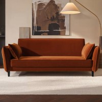 3 Seater Click-Clack Sofa Bed in Burnt Orange Velvet - Bobby