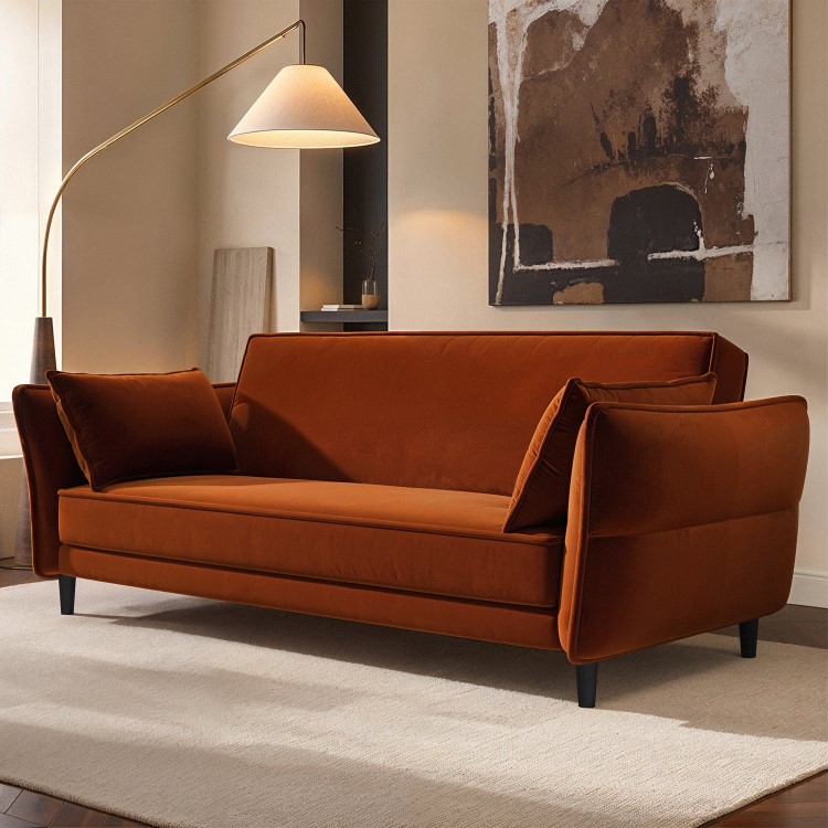 Burnt Orange Velvet 3 Seater Click Clack Sofa Bed – Bobby 