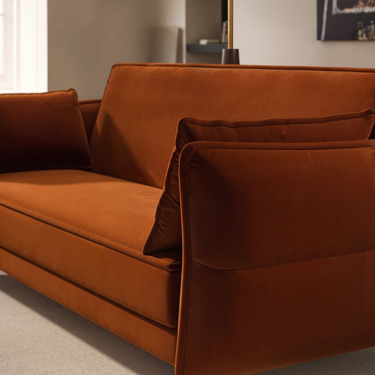 Burnt Orange Velvet 3 Seater Click Clack Sofa Bed – Bobby 