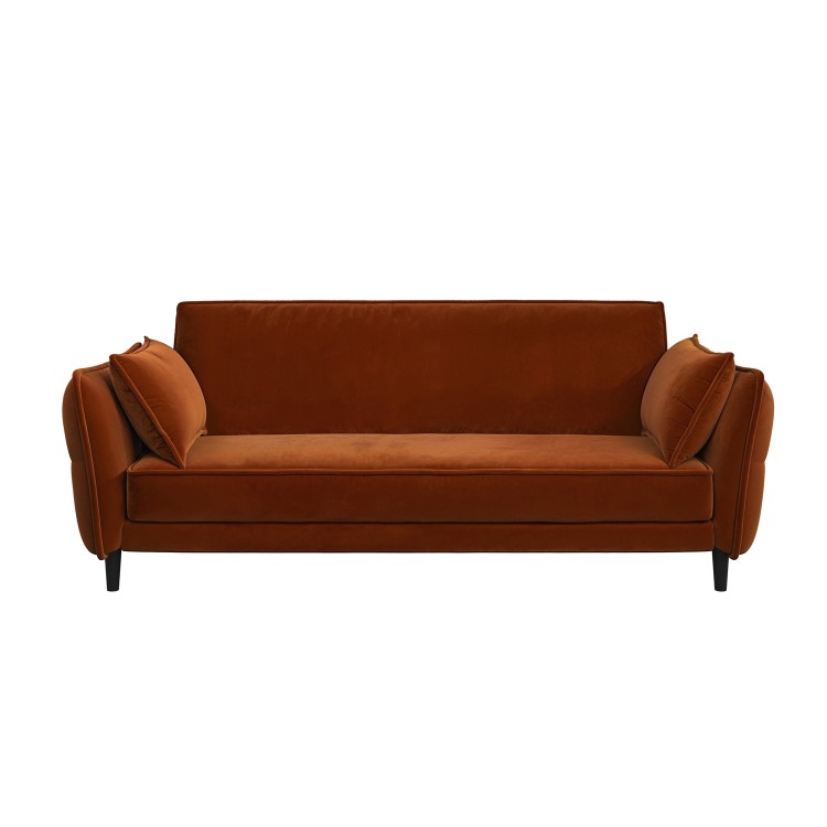 Burnt Orange Velvet 3 Seater Click Clack Sofa Bed – Bobby 
