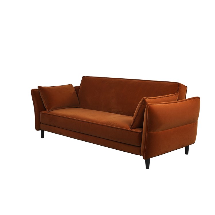 Burnt Orange Velvet 3 Seater Click Clack Sofa Bed – Bobby 