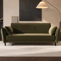 3 Seater Click-Clack Sofa Bed in Olive Green Velvet - Bobby