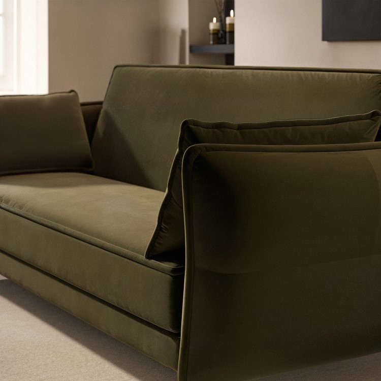 Khaki Green Velvet 3 Seater Click Clack Sofa Bed – Bobby