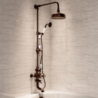 GRADE A1 - Brushed Bronze Traditional Thermostatic Bath Mixer Shower Set with Bath Filler Spout - Slide Rail Kit & Hand Shower - Camden