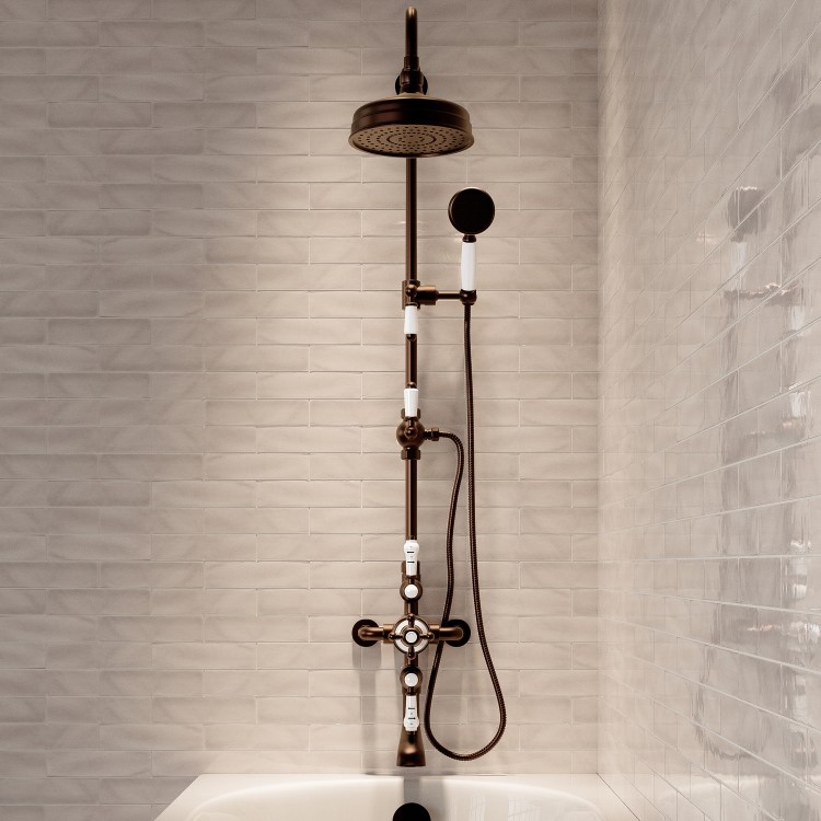 GRADE A1 - Brushed Bronze Traditional Thermostatic Bath Mixer Shower Set with Bath Filler Spout - Slide Rail Kit & Hand Shower - Camden