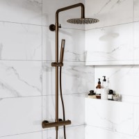 GRADE A1 - Brushed Bronze Thermostatic Bar Mixer Shower Set with Slide Rail Kit & Pencil Hand Shower - Arissa