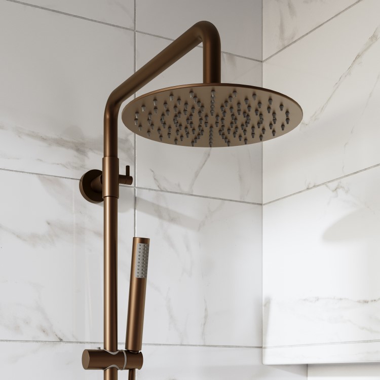 GRADE A1 - Brushed Bronze Thermostatic Bar Mixer Shower Set with Slide Rail Kit & Pencil Hand Shower - Arissa