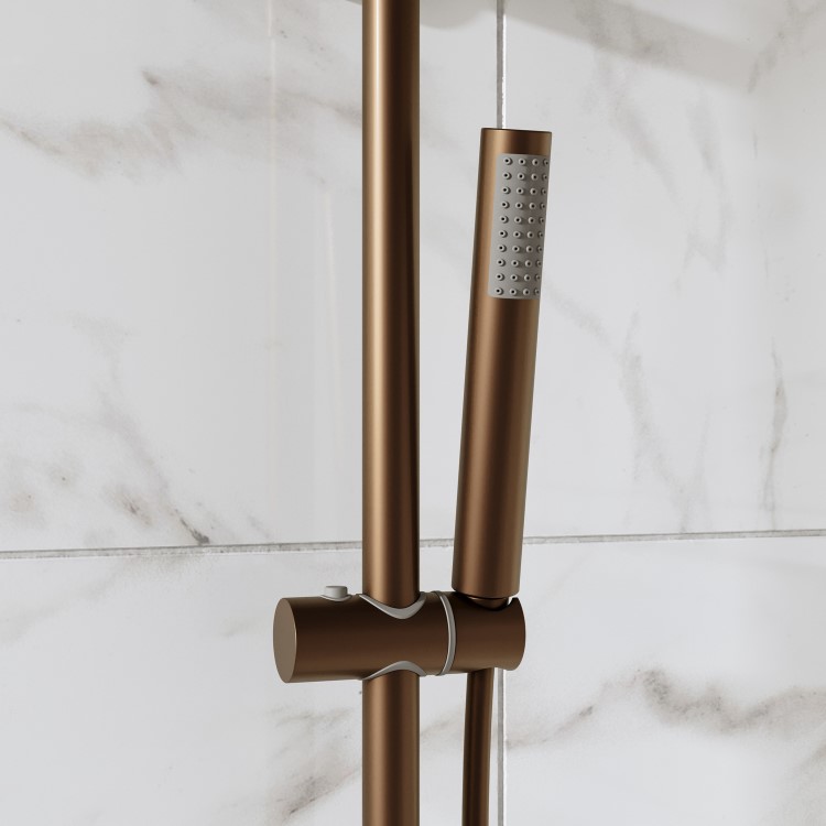 GRADE A1 - Brushed Bronze Thermostatic Bar Mixer Shower Set with Slide Rail Kit & Pencil Hand Shower - Arissa
