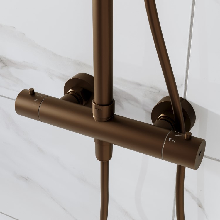 GRADE A1 - Brushed Bronze Thermostatic Bar Mixer Shower Set with Slide Rail Kit & Pencil Hand Shower - Arissa