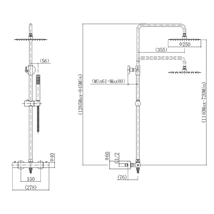 GRADE A1 - Brushed Bronze Thermostatic Bar Mixer Shower Set with Slide Rail Kit & Pencil Hand Shower - Arissa