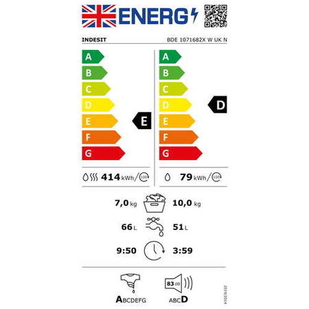 Refurbished Indesit BDE1071682XWUKN Freestanding 10/7KG 1600 Spin Washer Dryer White