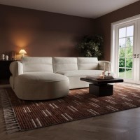 Cream Chenille 4 Seater Left Hand L-Shape Curved Chaise Corner Sofa - Bodhi