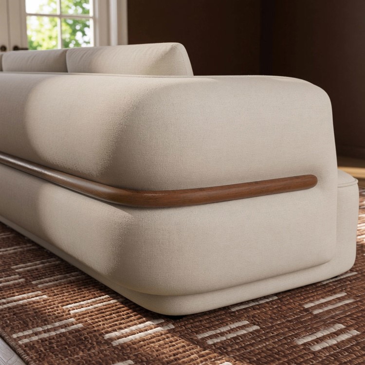 Cream Chenille 4 Seater Left Hand L-Shape Curved Chaise Corner Sofa - Bodhi