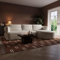Cream Chenille 4 Seater Right Hand L-Shape Curved Chaise Corner Sofa - Bodhi