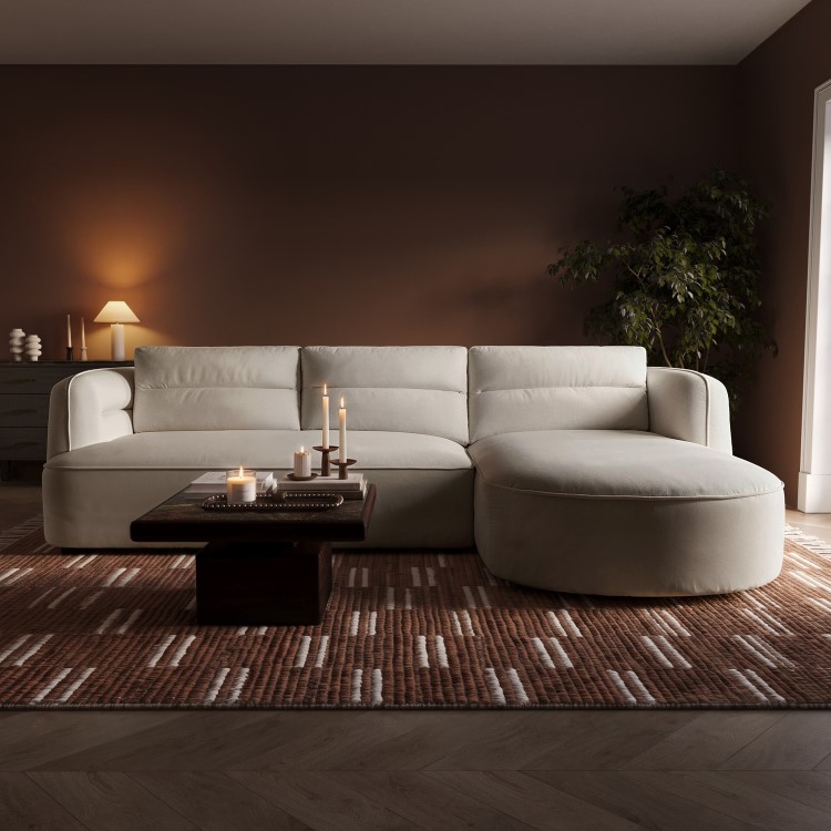 Cream Chenille 4 Seater Right Hand L-Shape Curved Chaise Corner Sofa - Bodhi