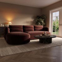 Dark Rust Velvet 4 Seater Left Hand L-Shape Curved Chaise Corner Sofa - Bodhi