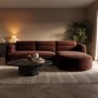 Dark Rust Velvet 4 Seater Right Hand L-Shape Curved Chaise Corner Sofa - Bodhi