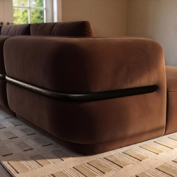 Dark Rust Velvet 4 Seater Right Hand L-Shape Curved Chaise Corner Sofa - Bodhi
