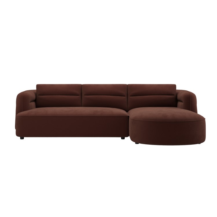 Dark Rust Velvet 4 Seater Right Hand L-Shape Curved Chaise Corner Sofa - Bodhi