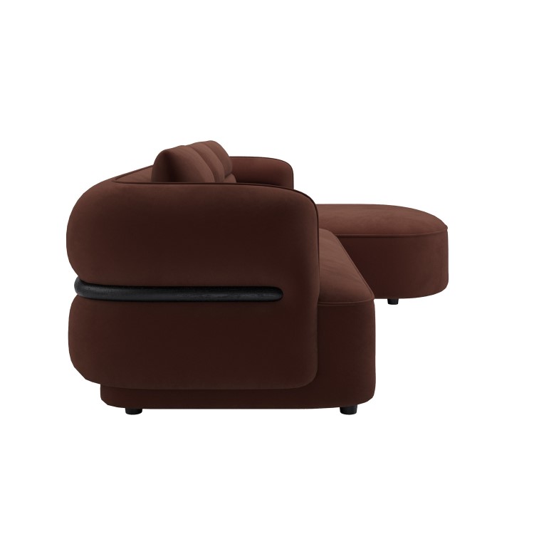 Dark Rust Velvet 4 Seater Right Hand L-Shape Curved Chaise Corner Sofa - Bodhi