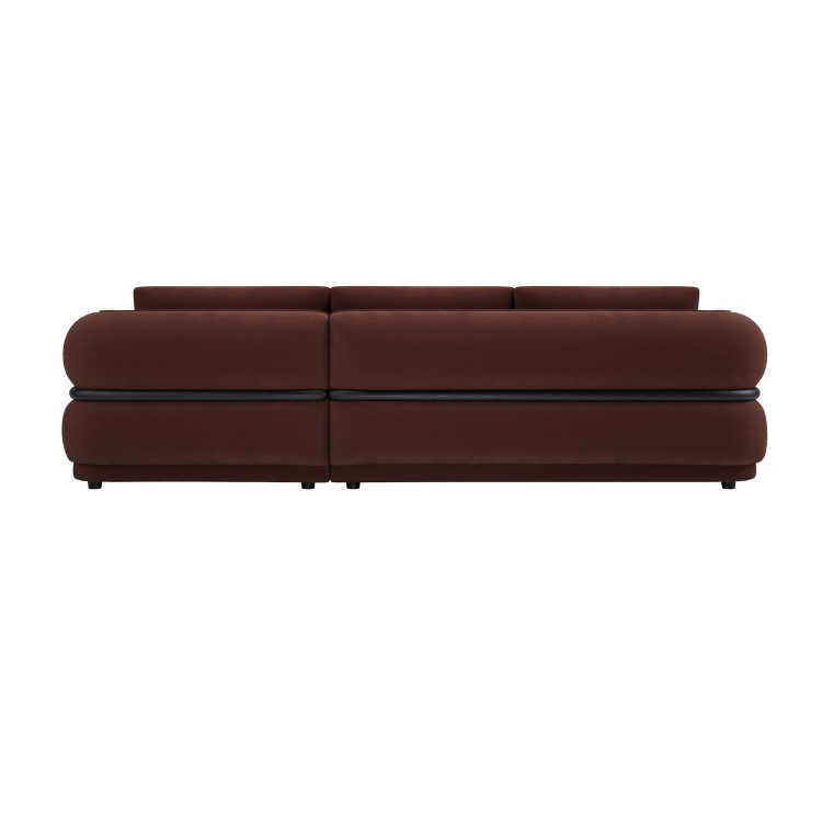 Dark Rust Velvet 4 Seater Right Hand L-Shape Curved Chaise Corner Sofa - Bodhi