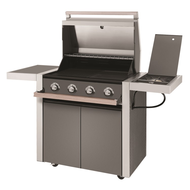 BeefEater 1500 Series - 4 Burner Gas BBQ Grill & Side Burner Trolley - Silver