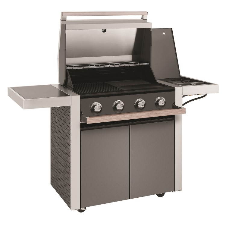 BeefEater 1500 Series - 4 Burner Gas BBQ Grill & Side Burner Trolley - Silver