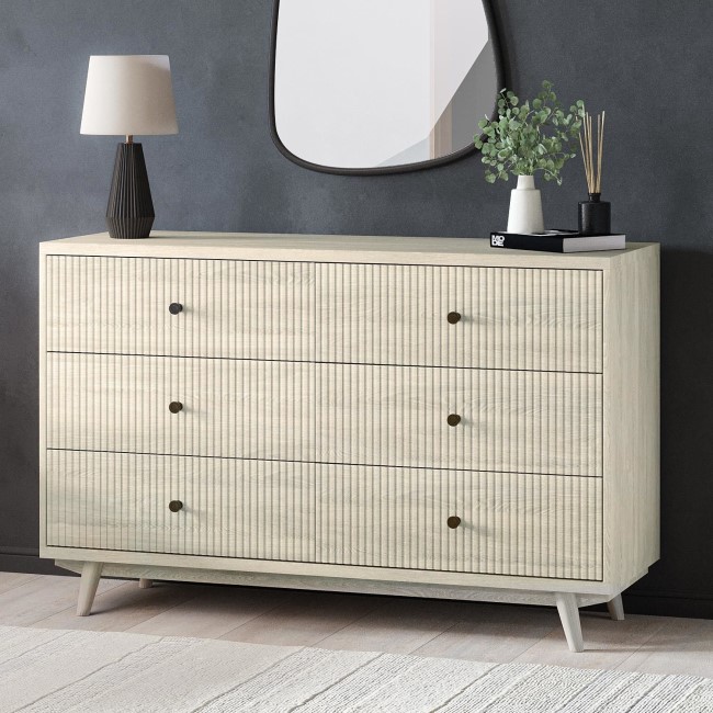 Wide Cream Limewash Chest of 6 Drawers with Legs - Beau