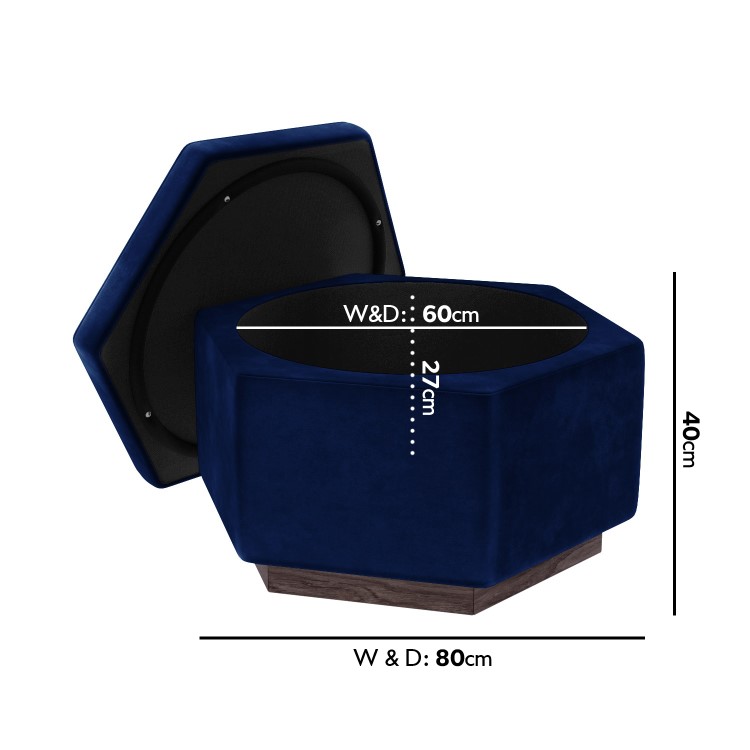 Large 80cm Navy Velvet Pouffe Stool with Storage - Bella