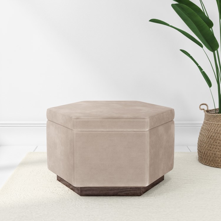 Large 80cm Beige Velvet Pouffe Stool with Storage - Bella