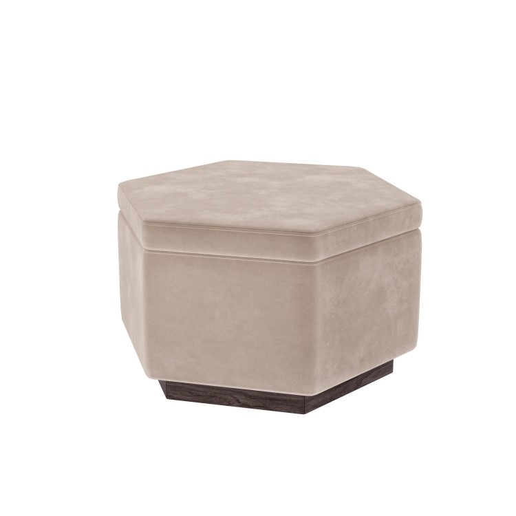 Large 80cm Beige Velvet Pouffe Stool with Storage - Bella