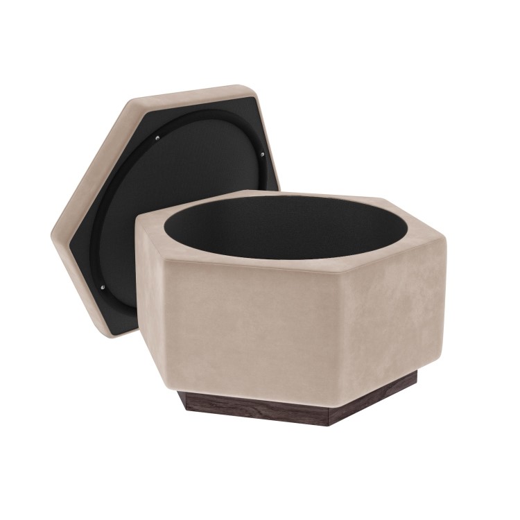 Large 80cm Beige Velvet Pouffe Stool with Storage - Bella