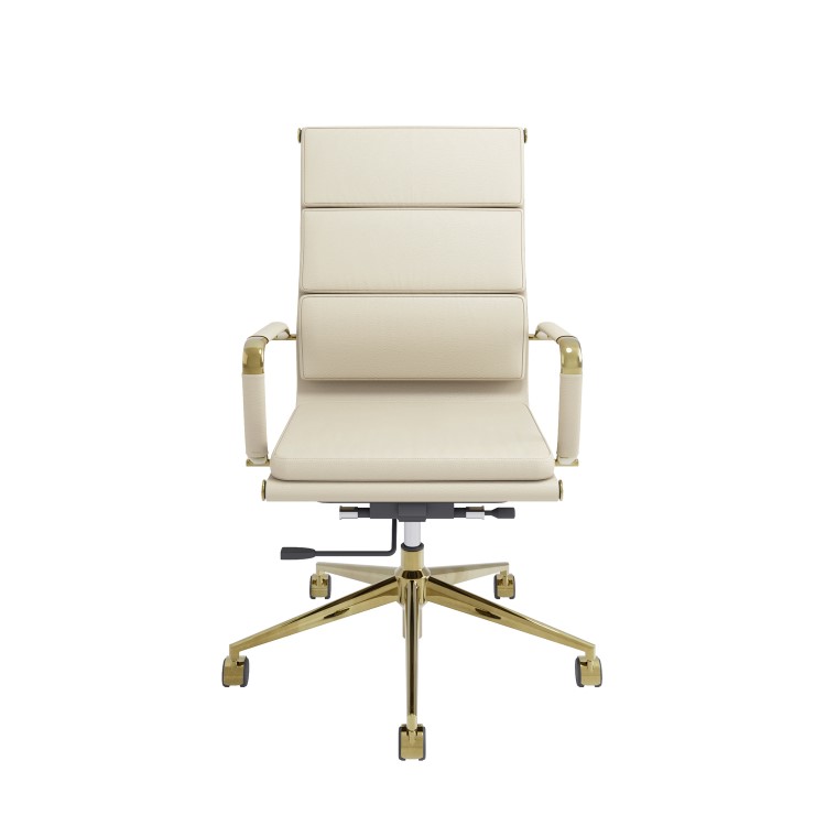 Beige Faux Leather High Back Office Chair - Benson