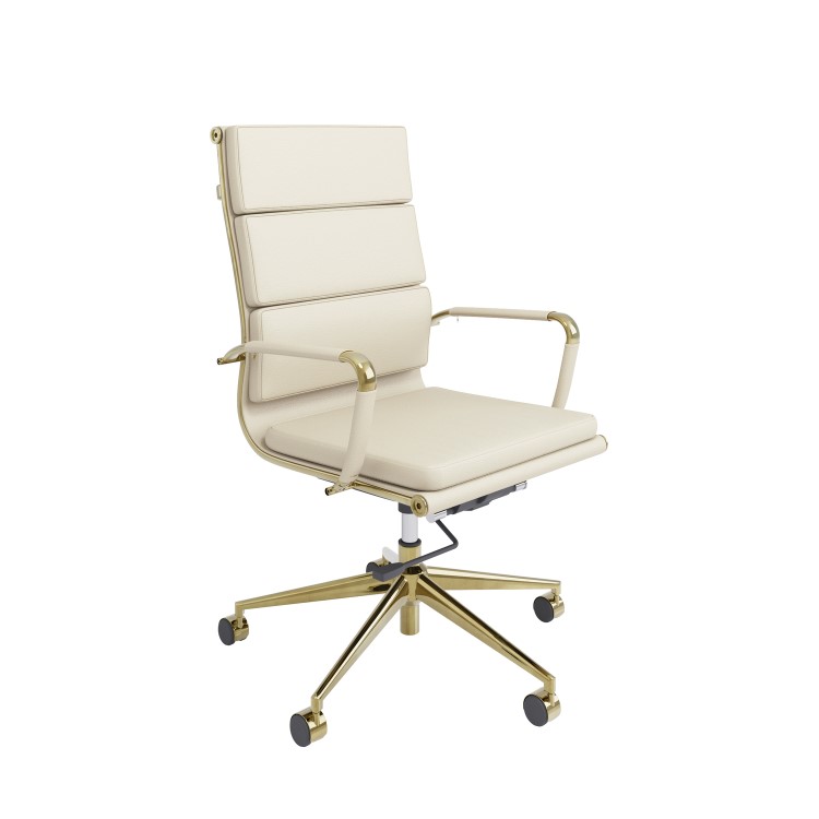 Beige Faux Leather High Back Office Chair - Benson