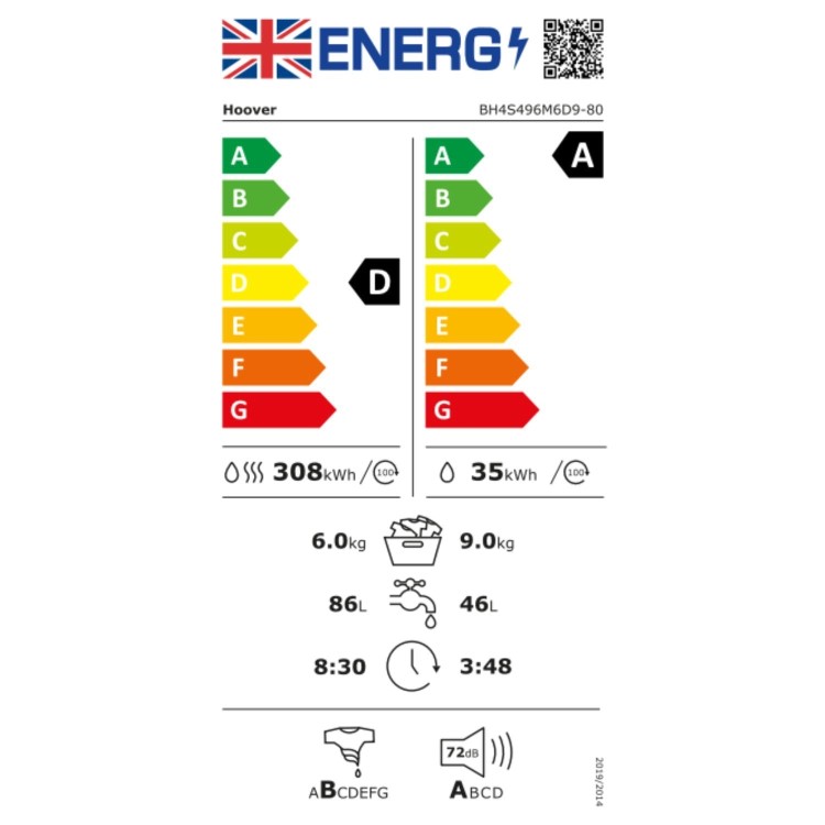 Hoover H-WASH & DRY 400 9kg Wash 6kg Dry 1400rpm Integrated Washer Dryer  - White