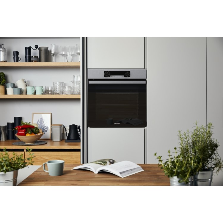Refurbished Hisense BI64211PX 60cm Single Built In Electric Oven with Pyrolytic Cleaning Stainless Steel