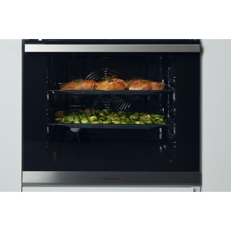 Refurbished Hisense BI64211PX 60cm Single Built In Electric Oven with Pyrolytic Cleaning Stainless Steel