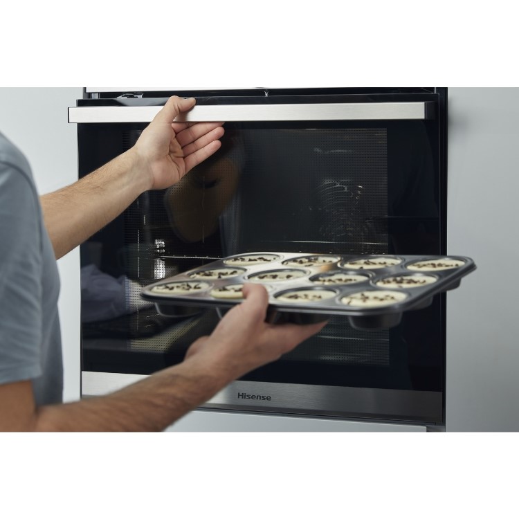 Refurbished Hisense BI64211PX 60cm Single Built In Electric Oven with Pyrolytic Cleaning Stainless Steel