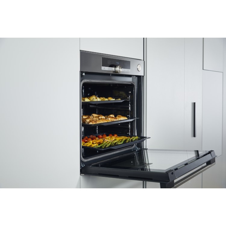 Refurbished Hisense BI64211PX 60cm Single Built In Electric Oven with Pyrolytic Cleaning Stainless Steel