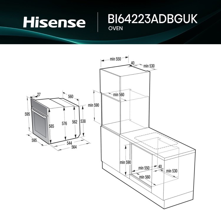 Hisense Hi4 BI64223ADBGUK BlackLine Electric Single Oven - Jet Black
