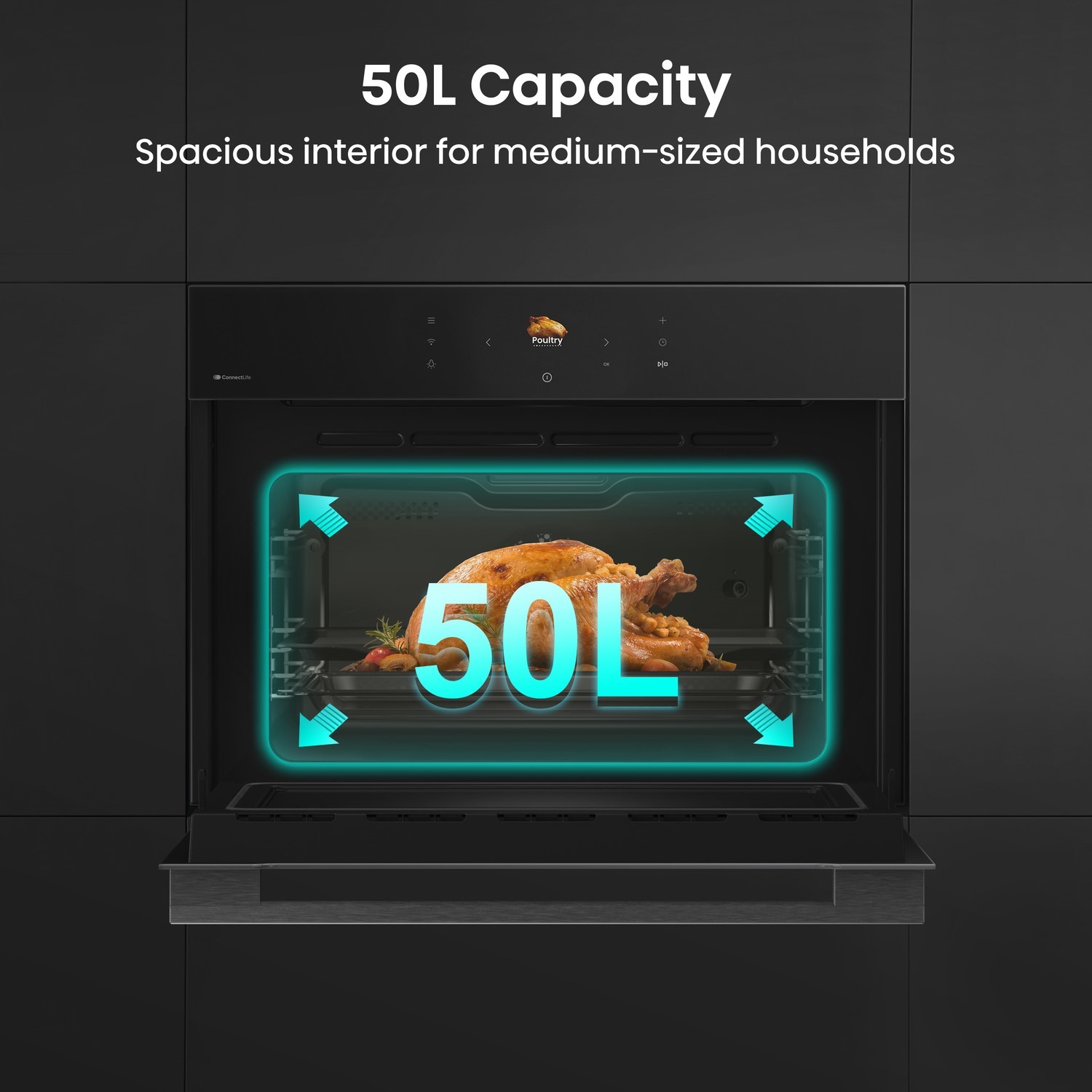 50L capacity combination microwave oven and grill.