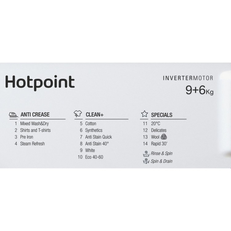 Hotpoint Anti-Stain 9kg Wash 6kg Dry 1400rpm Integrated Washer Dryer  - Quiet, Energy Saving -  White