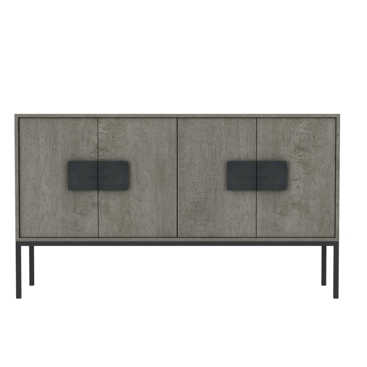 Large Sideboard in Grey Wood with Industrial Finish - Bijou