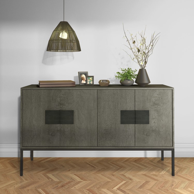 Large Sideboard in Grey Wood with Industrial Finish - Bijou