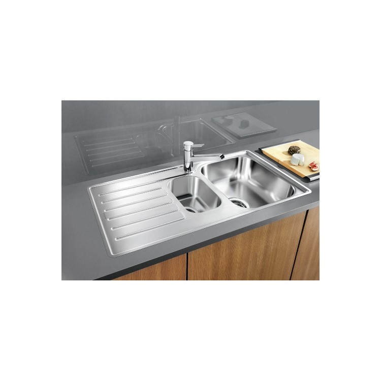 1.5 Bowl Inset Chrome Stainless Steel Kitchen Sink with Reversible Drainer - Blanco Lantos 6S-If