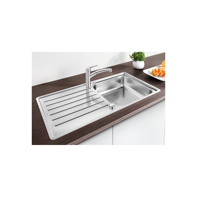 Single Bowl Inset Chrome Stainless Steel Kitchen Sink with Reversible Drainer - Blanco Lantos